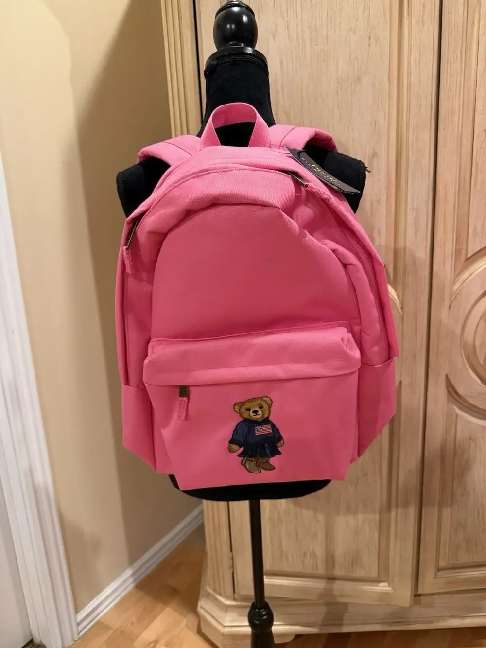Polo Ralph Lauren Backpack Full Size Laptop Unisex Pink Bear School Bag Canvas